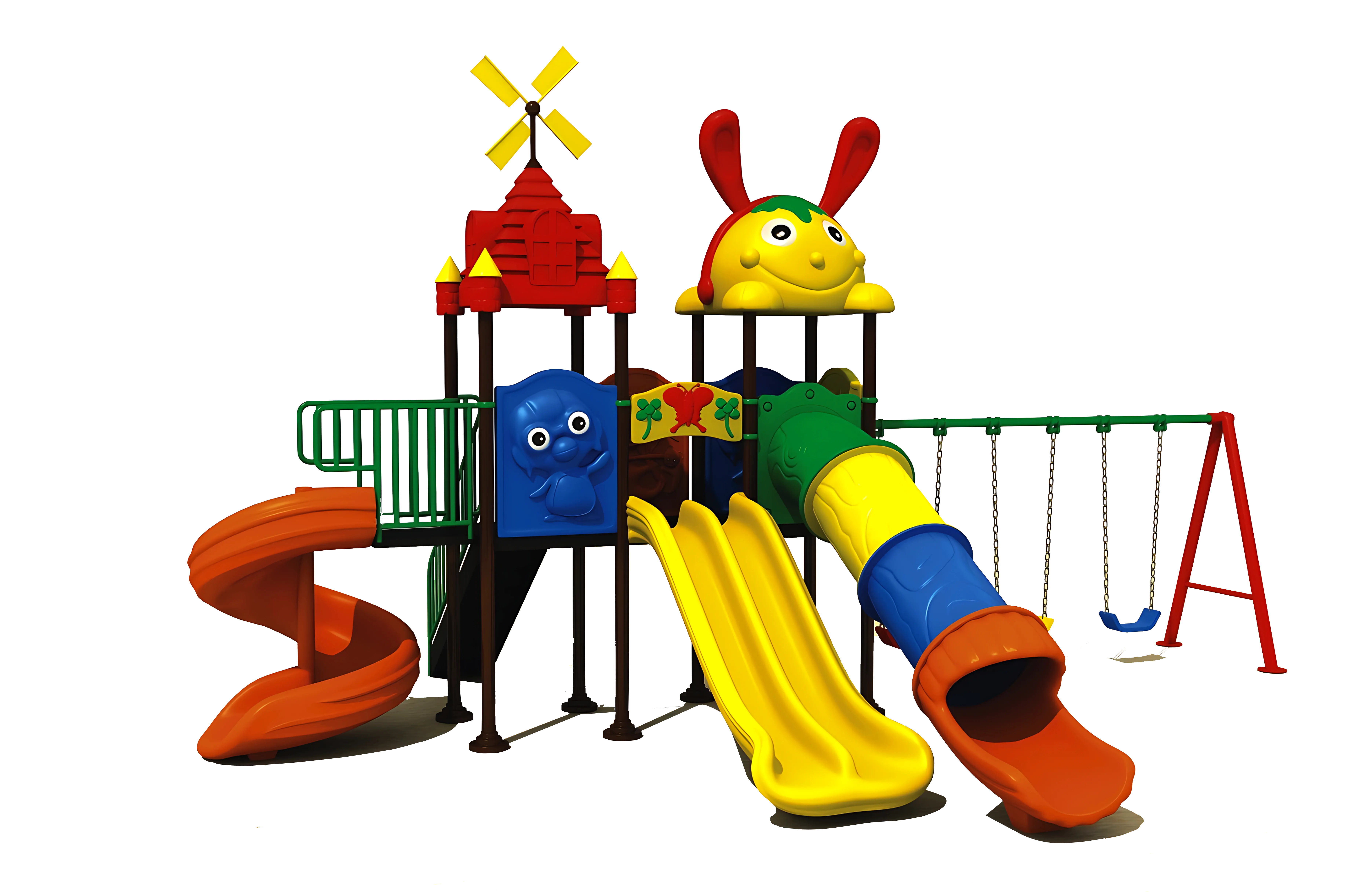 Colorful Outdoor Playground Set with Slides and Swings