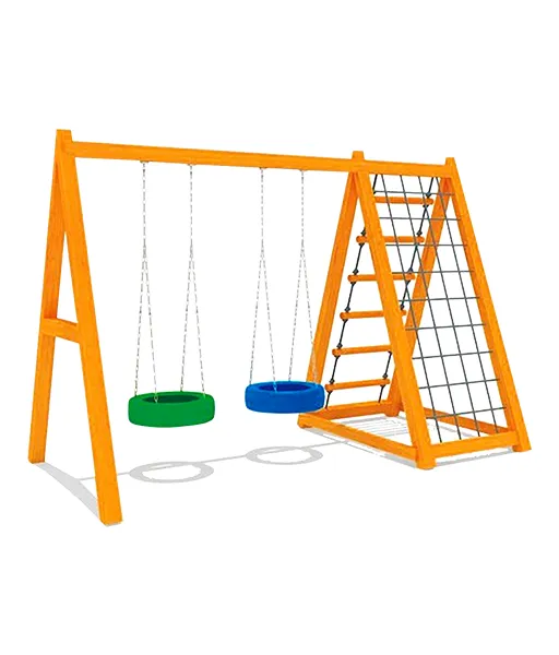 Outdoor Wooden Swing & Climbing Set – Double Seat (300×150×220 cm)
