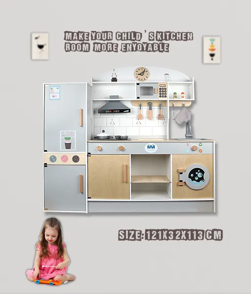 Wooden Kids Play Kitchen Set – Large Pretend Cooking Toy with Accessories