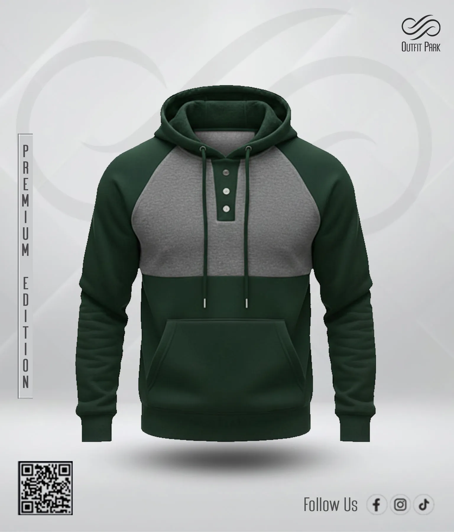 Classic Comfort Hoodie – Men's Edition (Forest-Green-&-Grey)