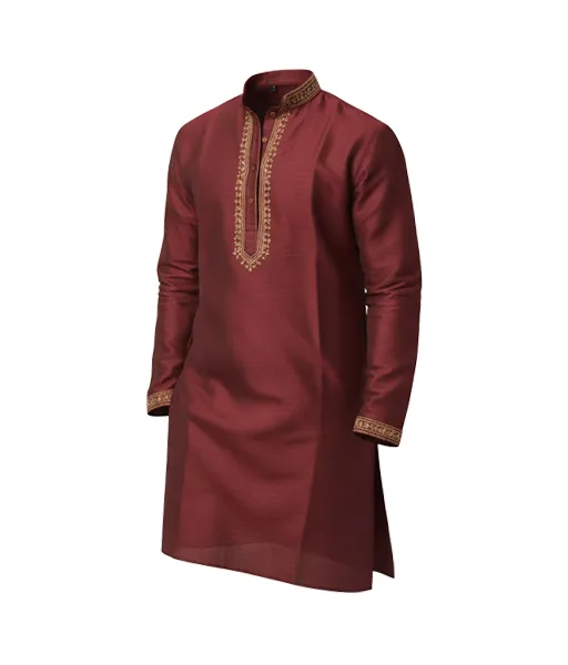 Men's Maroon Silk Blend Panjabi