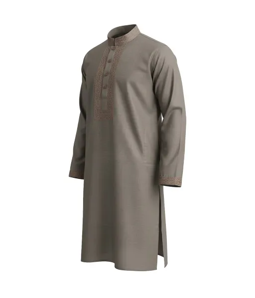 Formal Taupe Panjabi with Thread Embroidery