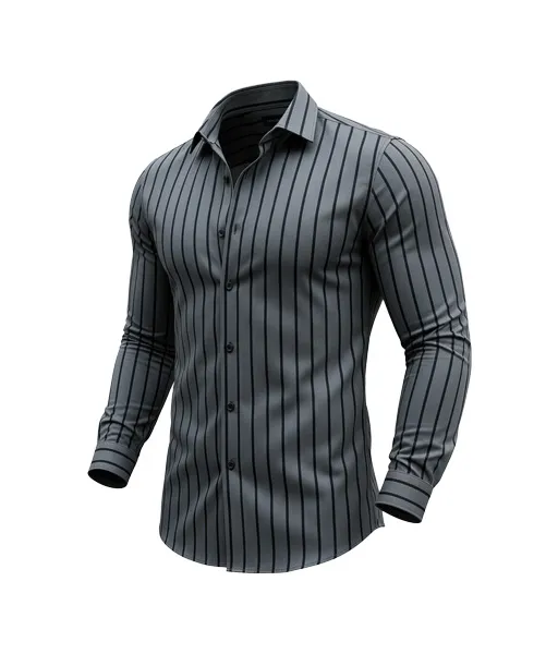 Men's Muscle Fit Charcoal Vertical Pinstripe Dress Shirt