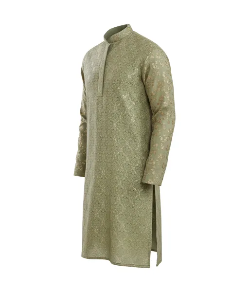 Men's Sage Green Embroidered Panjabi