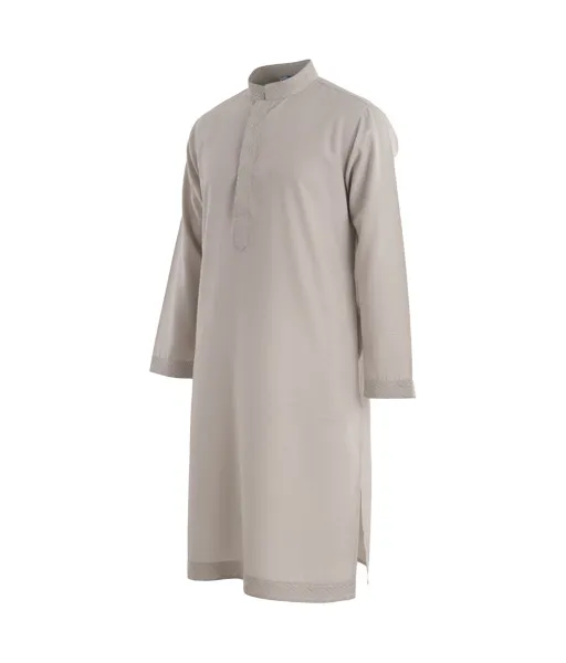 Earthy Taupe Panjabi with Woven Trim