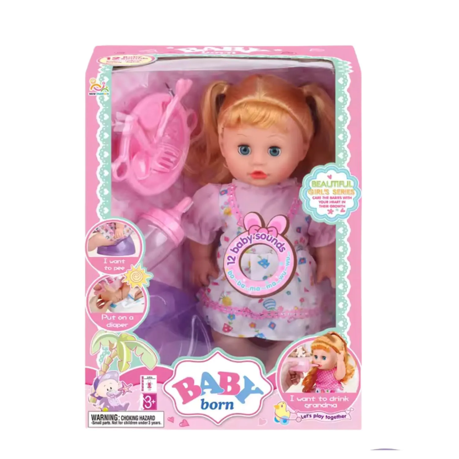 14-Inch Drink & Pee Baby Doll with 12 Sounds & Doctor Set