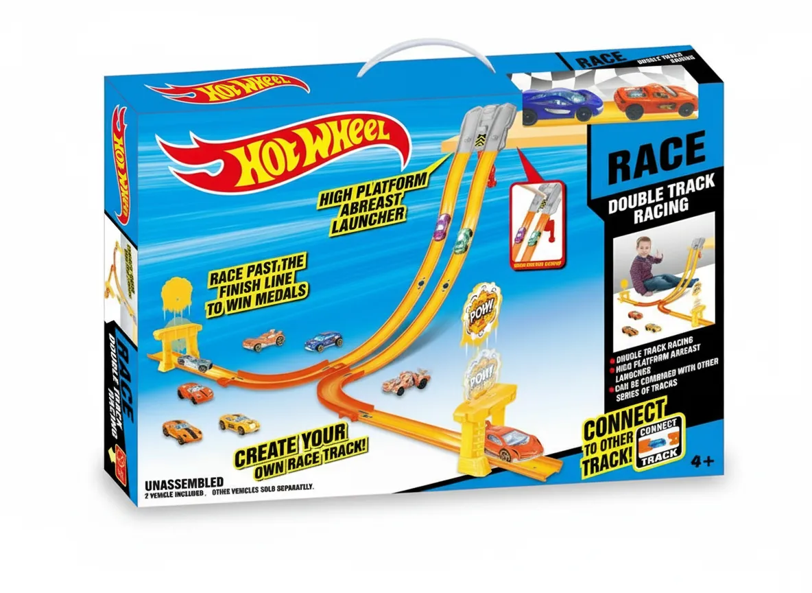Hot Wheels Alloy Track Set with 2 Metal Cars for Kids