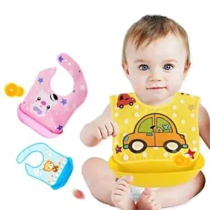 Waterproof Baby Bib with Pocket | Silicone Imitation Feeding Bib
