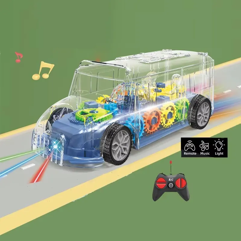 Cartoon RC School Bus Toy with Lights, Music & Remote Control