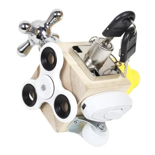 Wooden Sensory Busy Activity Cube for 1 to 3 Years Old Babies