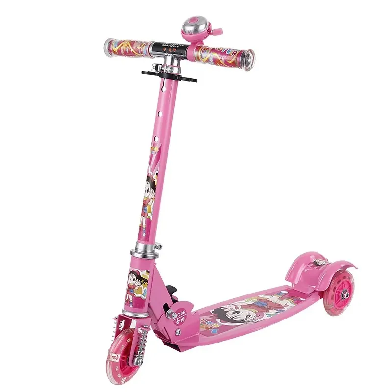 Foldable Three-Wheel Kids PU Scooter with Adjustable Height