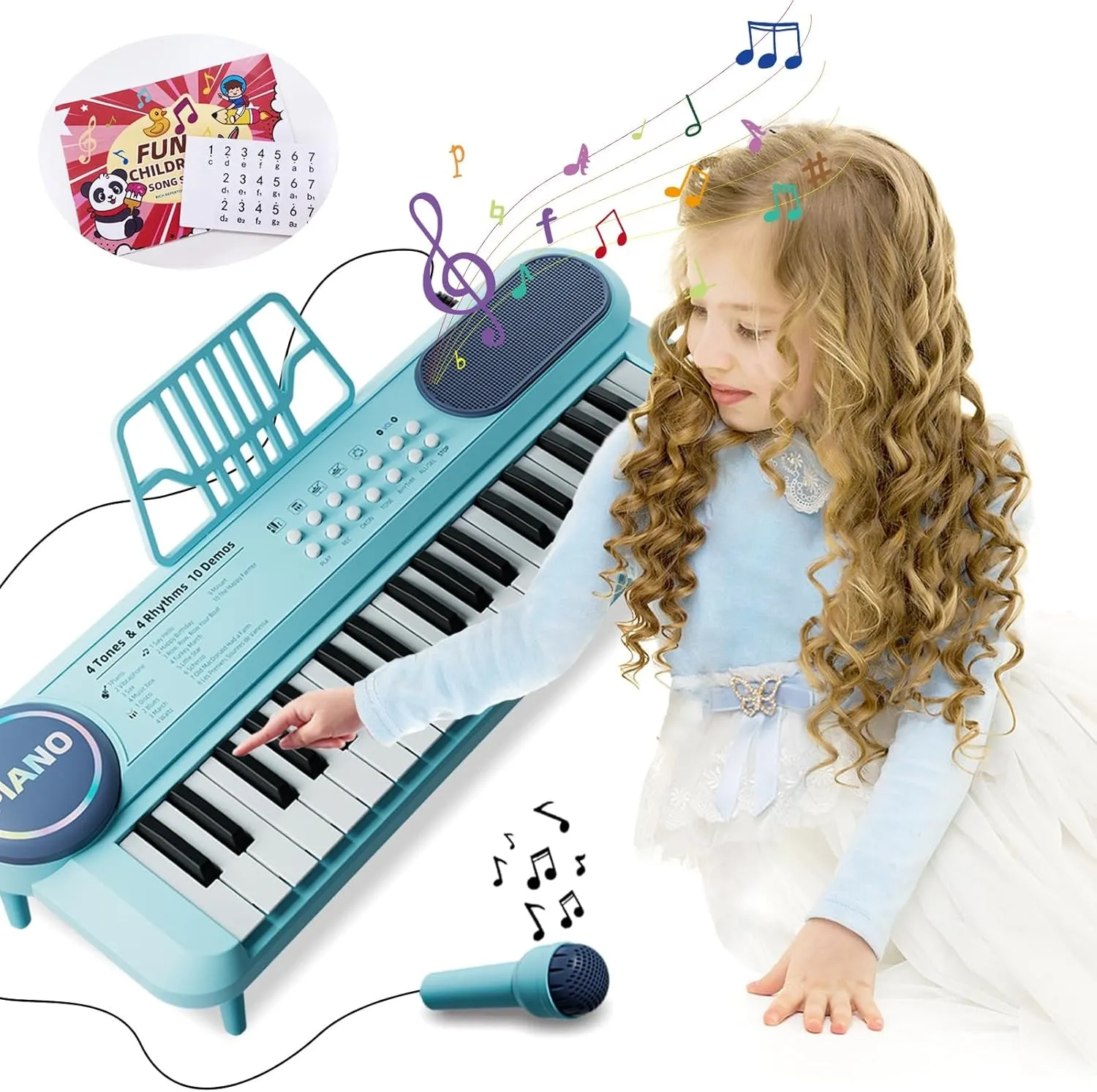 37 Key Electronic Keyboard Piano with Microphone for Kids – Blue