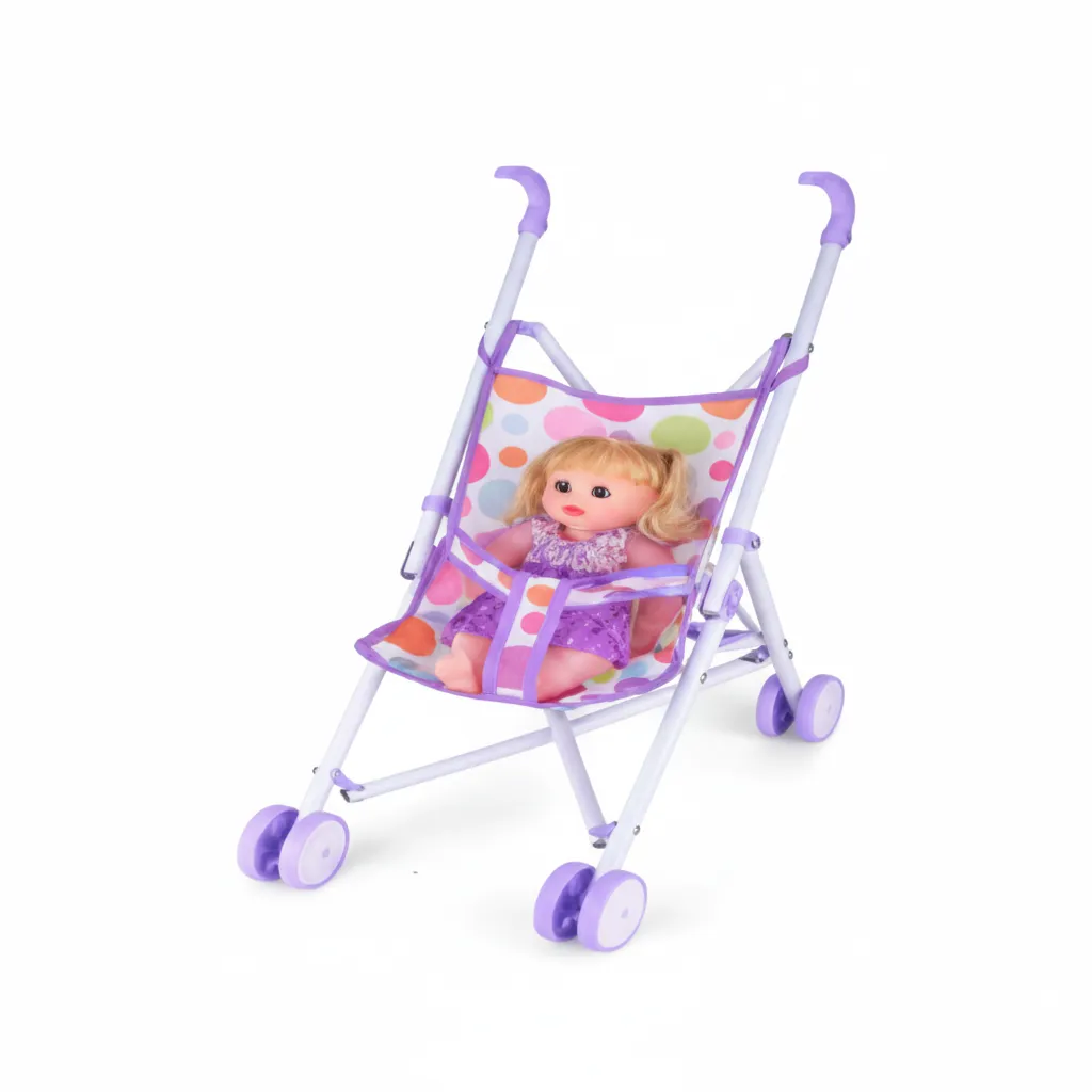 Iron Stroller with 12-Inch Doll | Baby Doll Stroller Playset for Kids