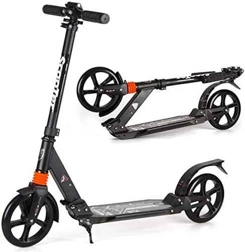 Folding Adult Kick Scooter with Large Wheels & Dual Suspension - black