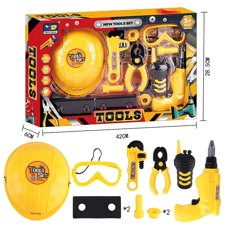 Kids Helmet Tool Set with Drill & Screwdriver – Pretend Play Kit