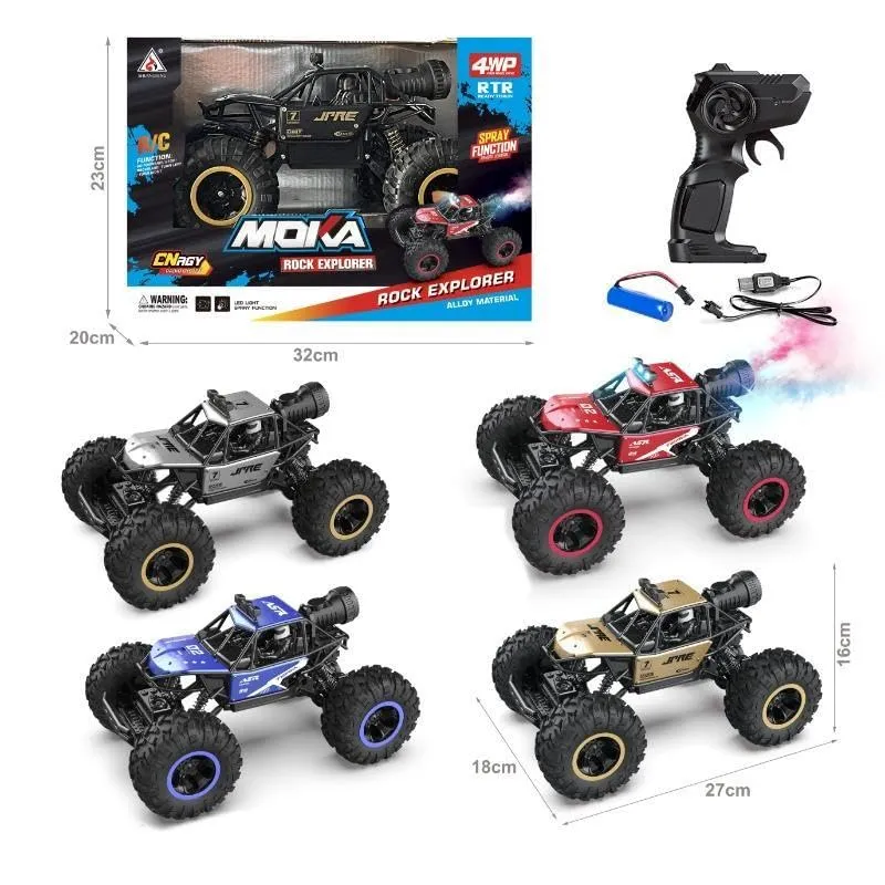 1:16 RC Monster Truck with Spray, LED & Rechargeable Battery Multicolor