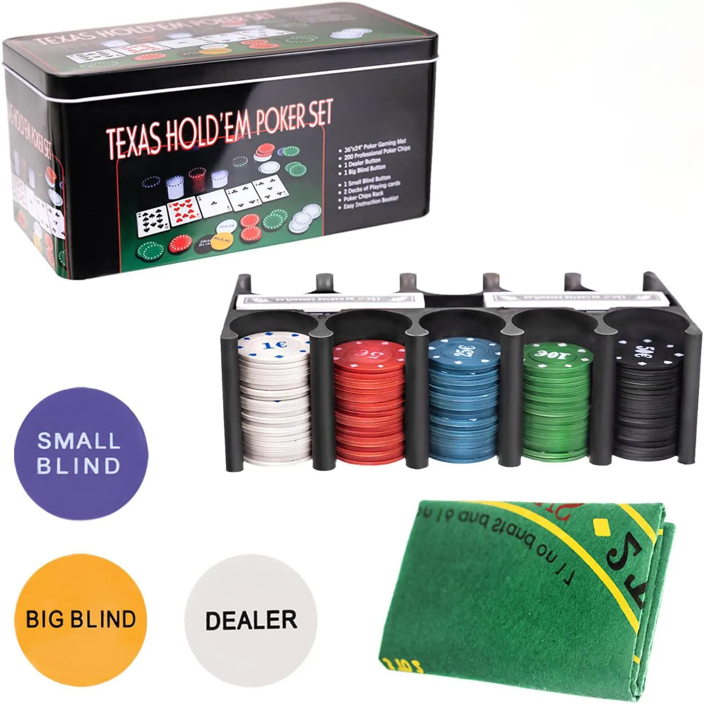 200 Pcs Poker Chip Set with Iron Box – Texas Hold’em Complete Kit