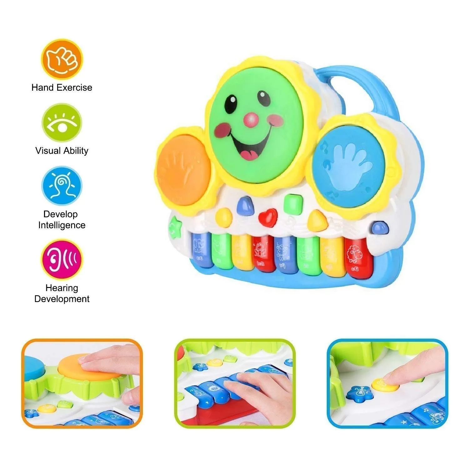 Drum Keyboard Musical Toy with Lights & Animal Sounds (Multicolor)