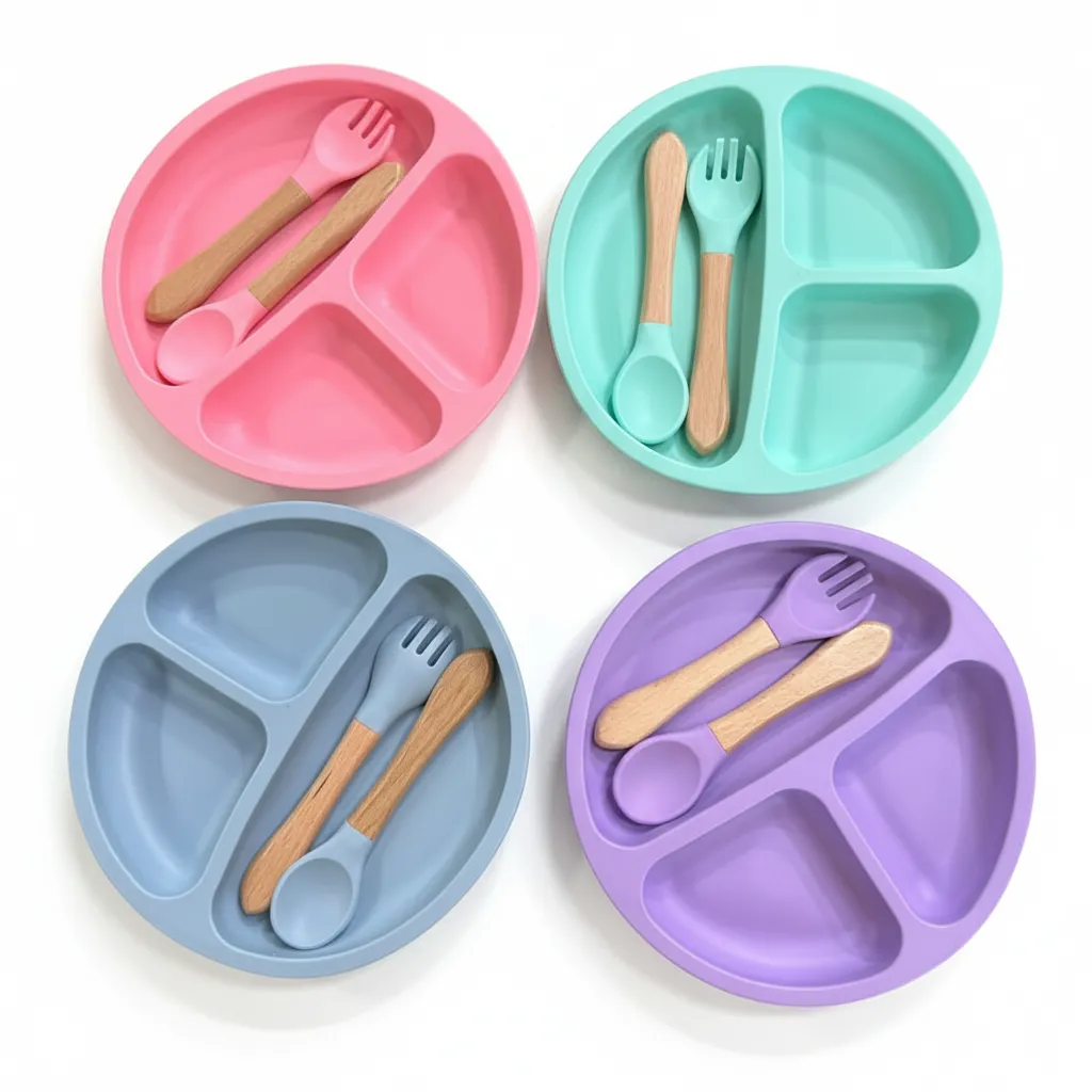BPA Free Silicone Baby Plate with Spoon – Divided Non-Slip Dish