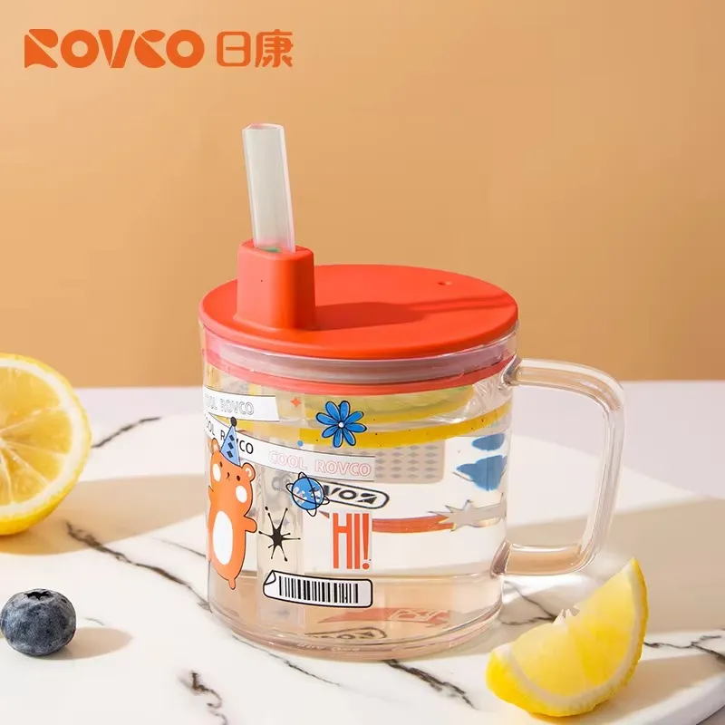 Kids Cartoon 240ml Milk Cup – Tritan Bottle with Lid & Straw