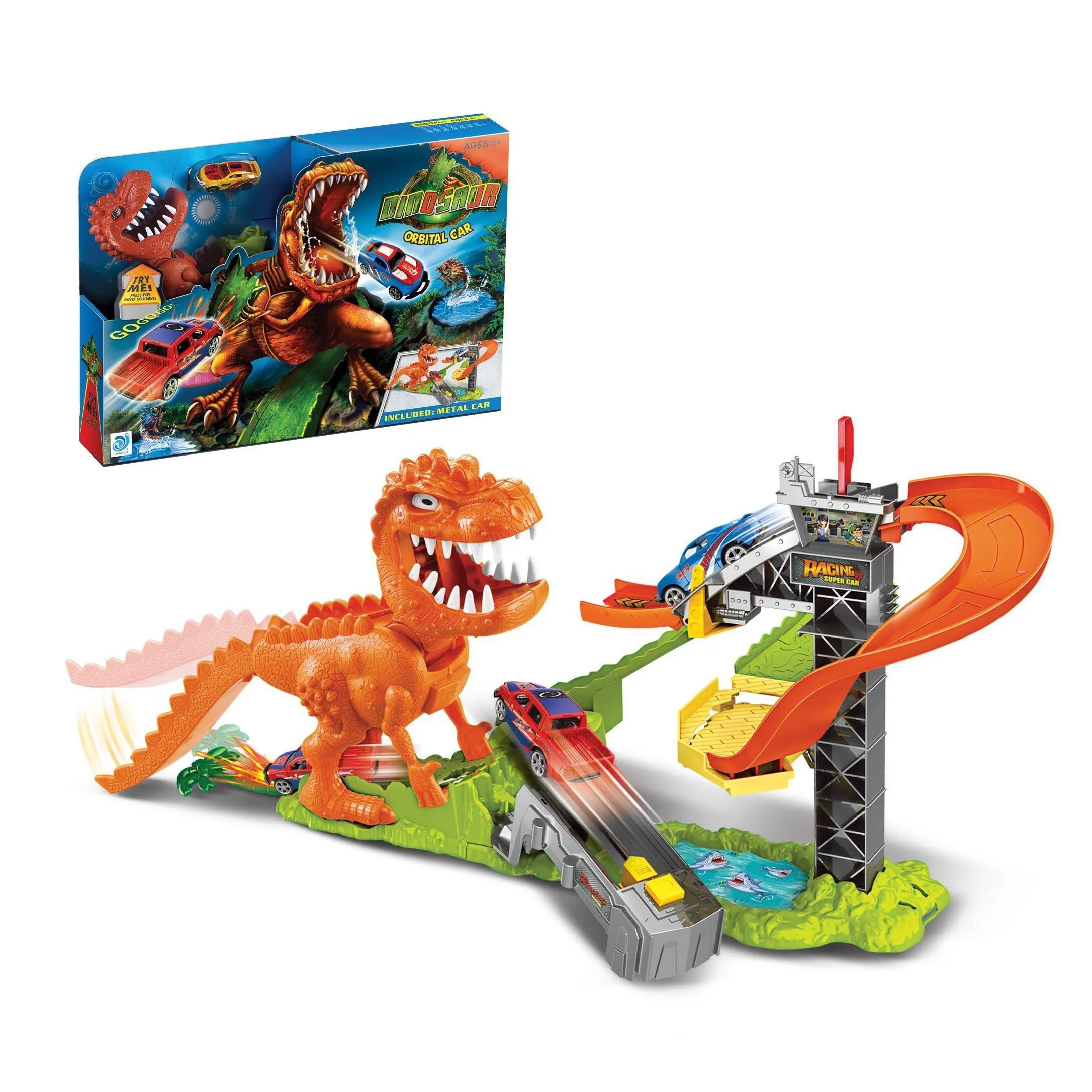 Dinosaur DIY Slot Racing Track Toy with Alloy Car – Mega Orbital Set