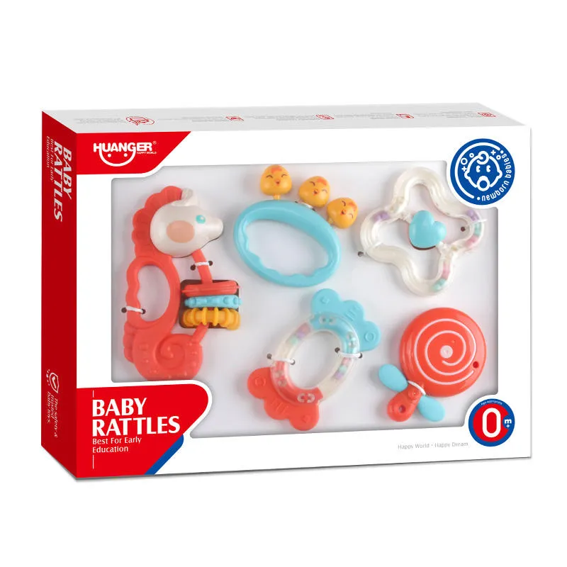 5 PCS Newborn Baby Rattle & Teether Set – Musical Toy Gift Pack