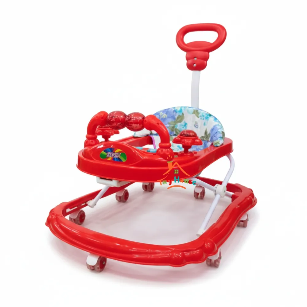 Baby Duck Walker with Rubber Wheels, Brake & Handle System - Red