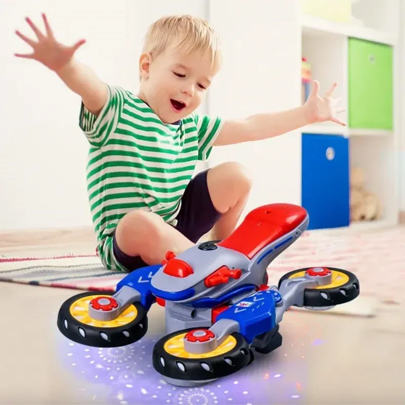 360° Rotating Motor Transformer Toy Bike – LED & Music