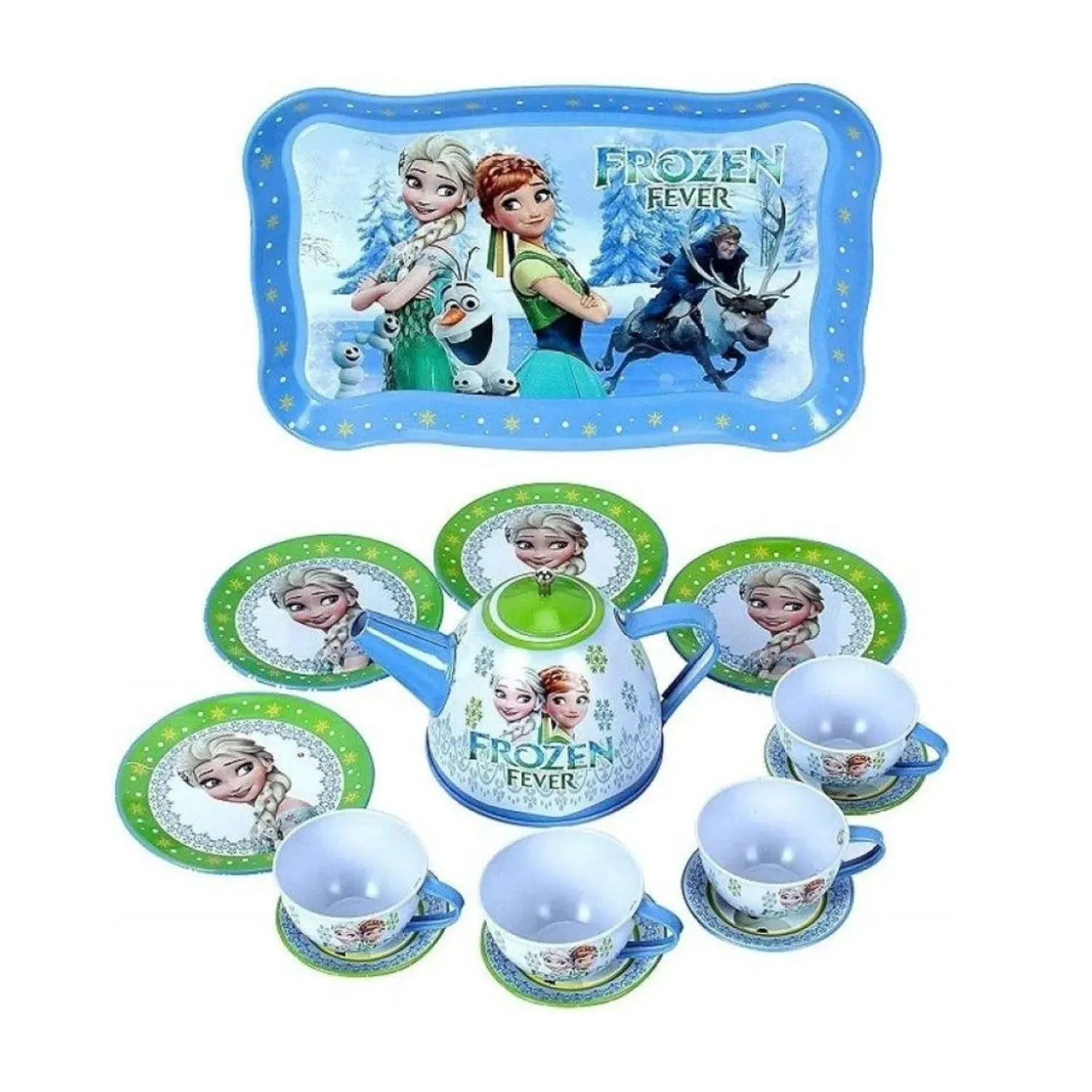 15-Piece Frozen Tin Tea Set for Kids – Metal Teapot & Cups Playset
