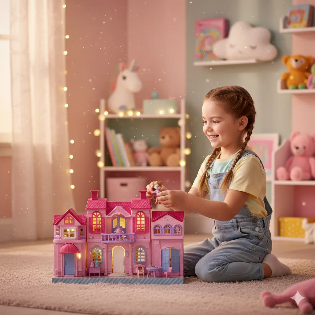 Kids Villa Dollhouse with Furniture Set – Plastic Family Playhouse