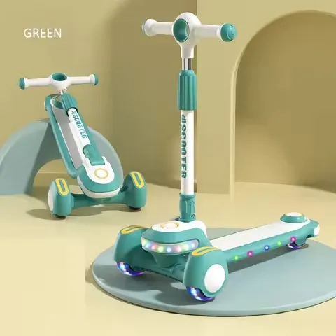 WXBC 2025 Kids LED Scooter – Foldable with Music & PU Flash Wheels