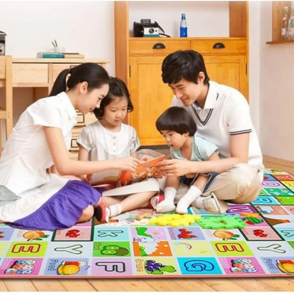 Double-Sided Baby Play Mat with Fruit Letters & Farm
