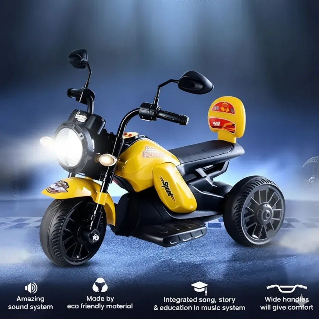 ACI Captain Gypsy Kids Electric Ride-On Bike (2–4 Years) with Remote & Music ( Yellow )
