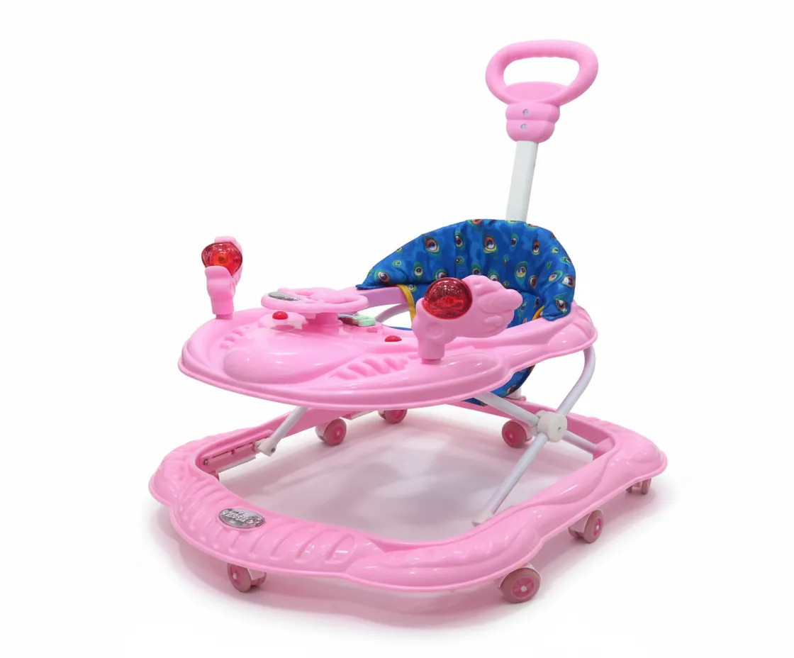 Pink Baby Walker with Handle – Sit, Push & Rollover Safe CAR