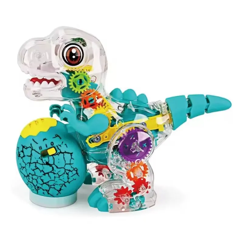 Electric Transparent Gear Dinosaur Toy with Lights & Music