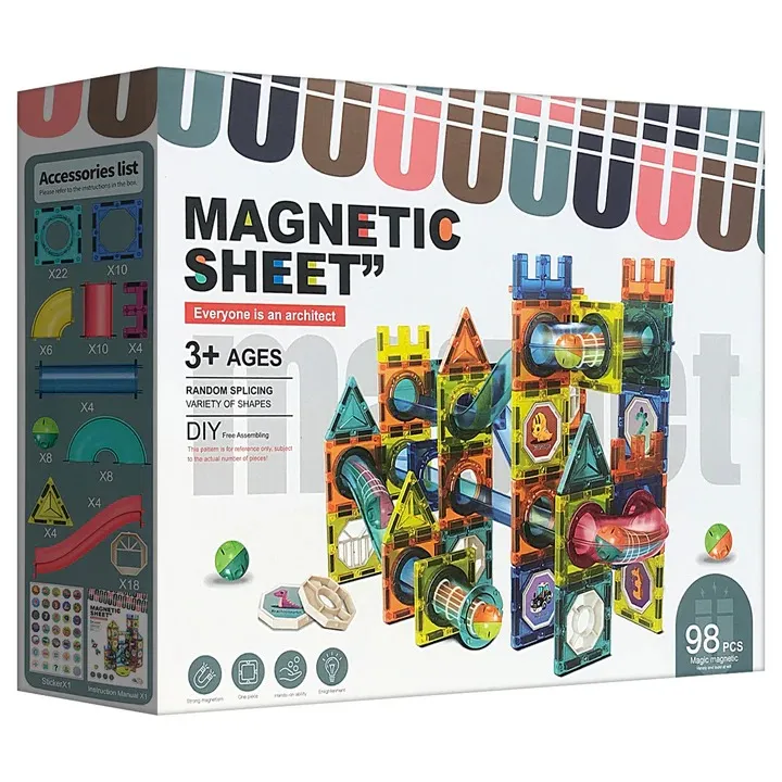 Magnetic Tiles Building Blocks with Rolling Ball Track 98 PCS