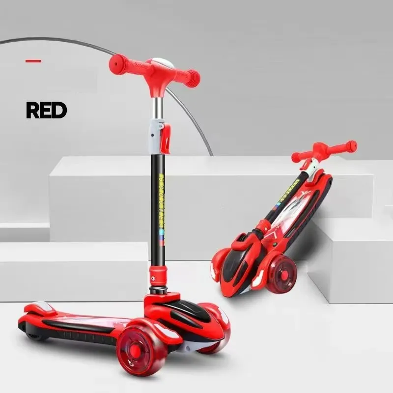 DEWO 3-Wheel Motorcycle Kids Scooter – Foldable & LED Ride-On