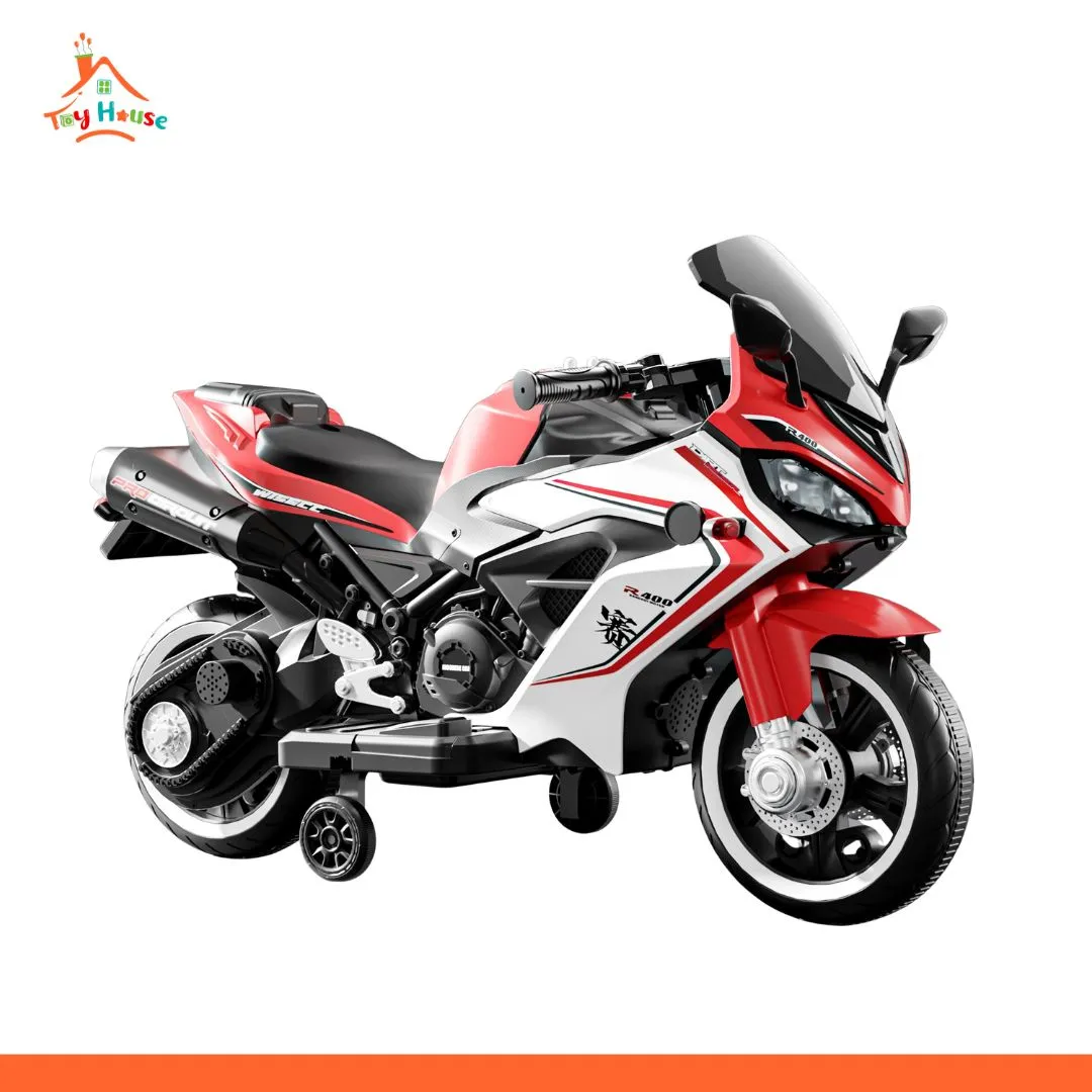 CE Unisex Kids Electric Ride-On Luxury Bike 400 – Battery Car with Music & LED Lights