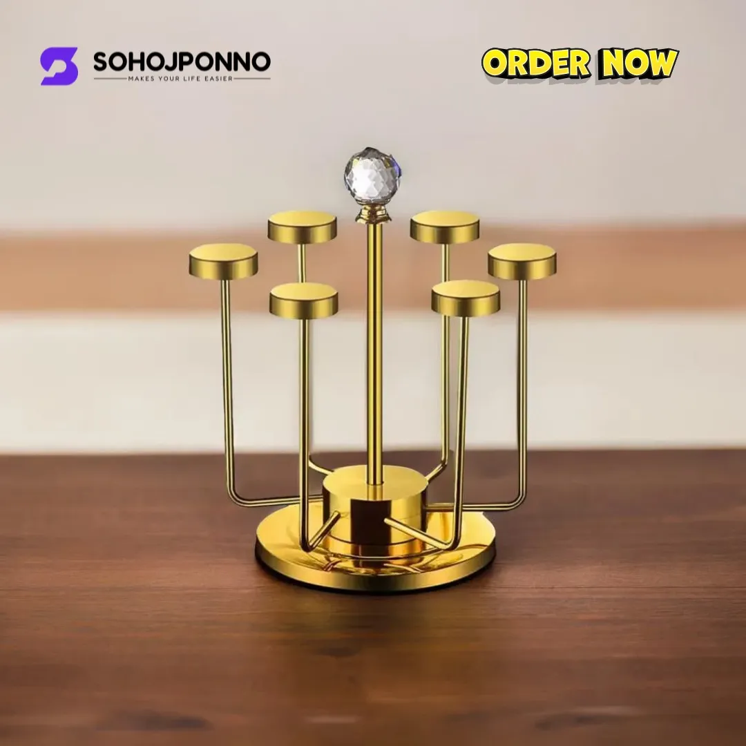 Glass Rack Golden , Rotating 6 Hooks Glass Holder