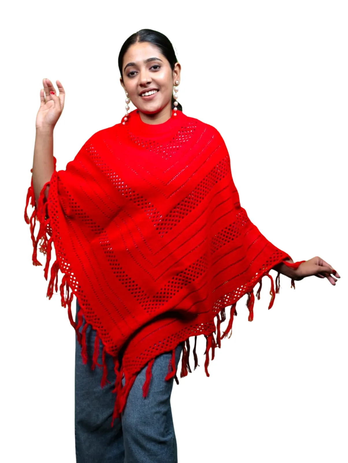 Exclusive Winter ladies poncho Sweater Pure Red