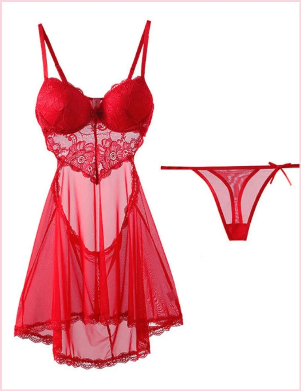 Unveil allure with UJAIBA LaceDrape – a transparent mesh nightdress with gathered lace bust, soft drape fit, and flirtatious nighttime finesse.