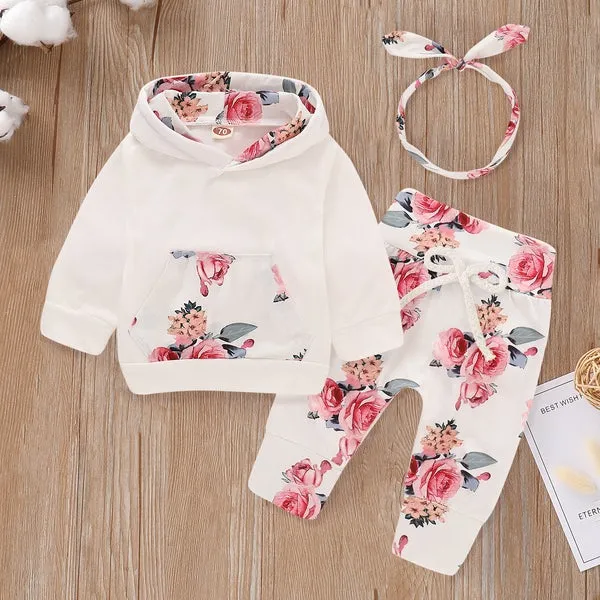 Baby Bloom 3-Piece Floral Hoodie Set