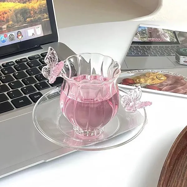 Butterfly Design Heat-Resistant Glass Cup & Plate Set