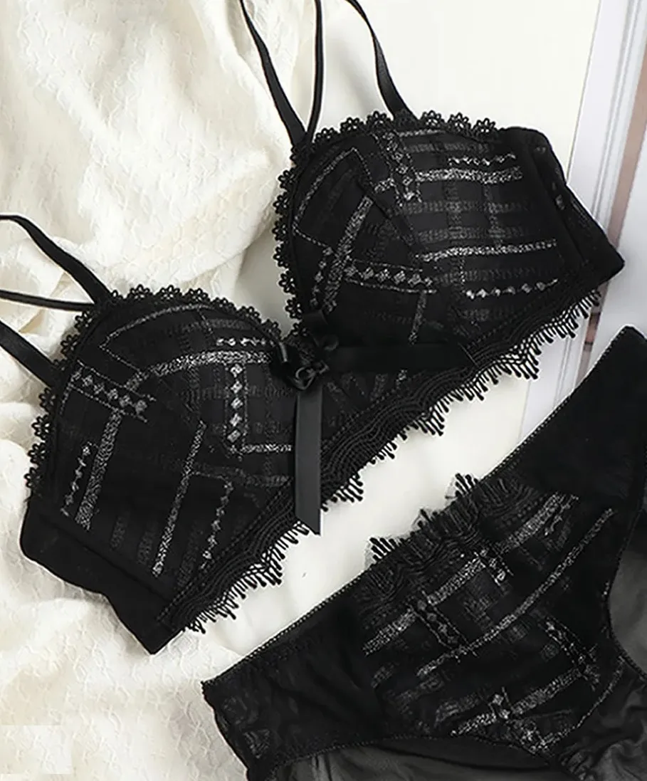 RoseStripe Lace Push-Up Bra & Panty Set